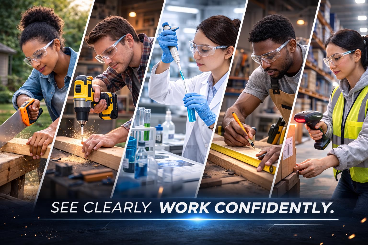KOZIFACE A18 Occhiali di sicurezza per uomini e donne leggeri grigio nero montatura flessibile regolabile elegante occhiali protettivi anti appannamento per lavoro, tiro, lenti trasparenti