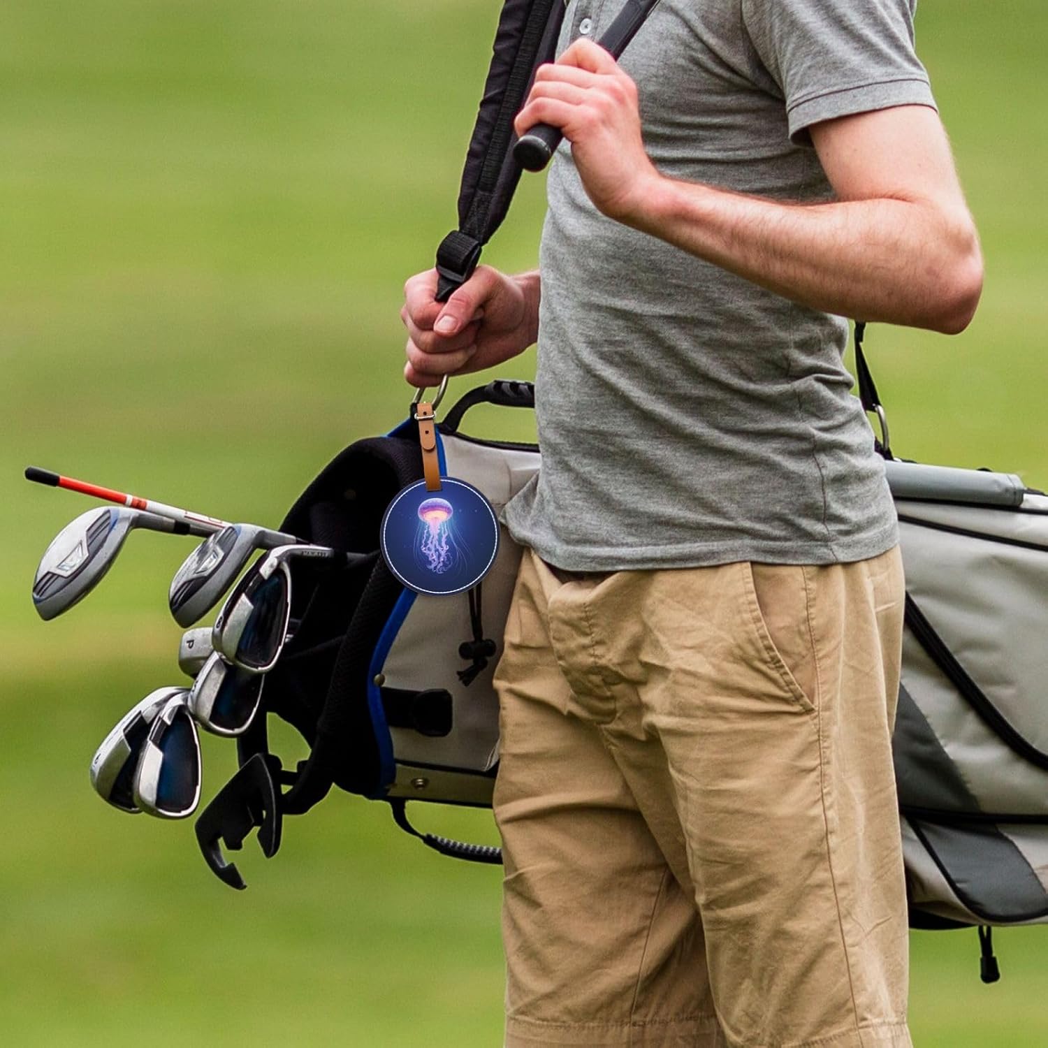 Glowing Jellyfish Black Printed Golf tee Storage Bag - for Men only, Durable PU Material, Easy to Carry, Enhance The Golf Experience