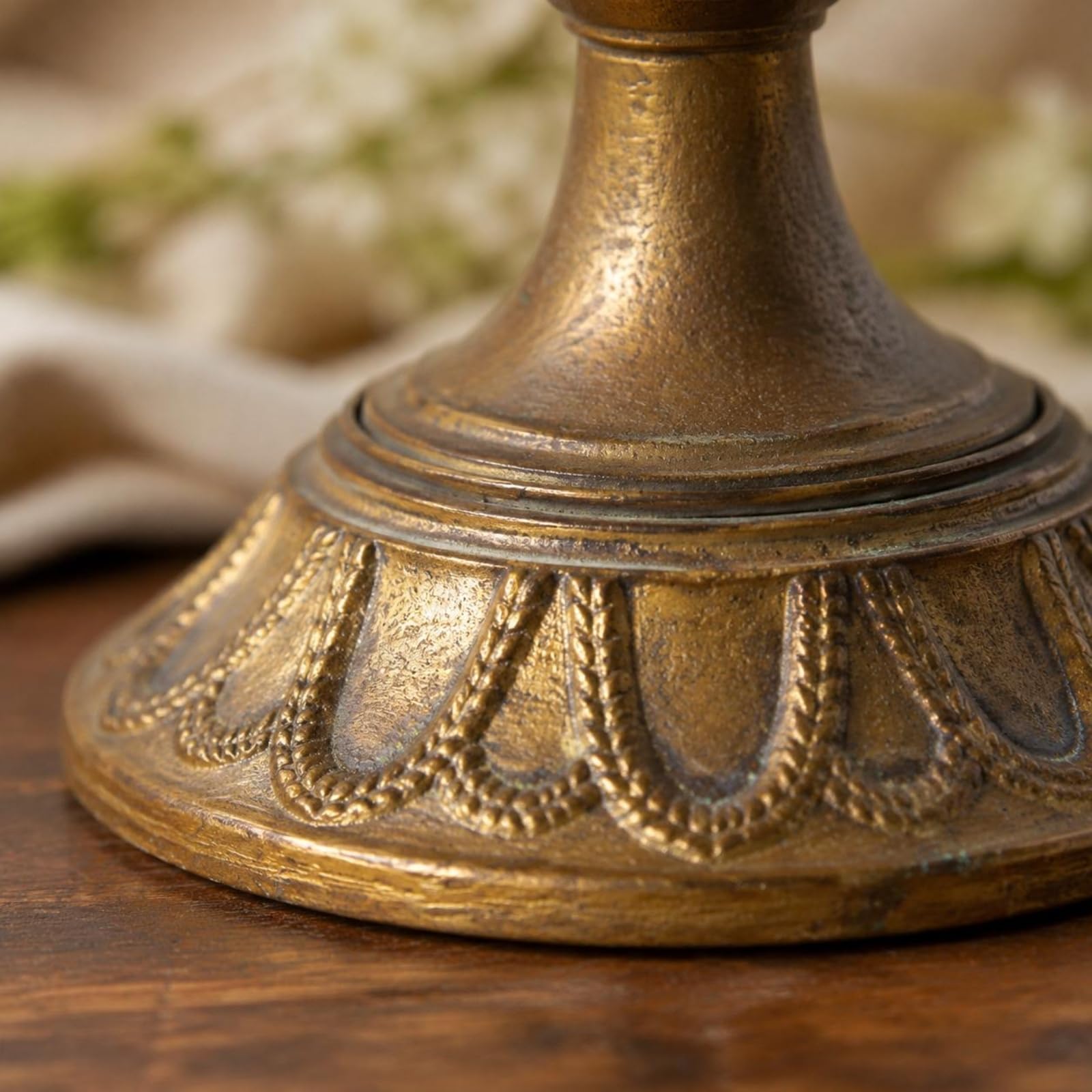 Dekorative Vase Eisen Sockelvase Schale Pokalvase Pedestalvase mit Flacher Schale Stielfuß Und Ornamentprofil Antik Bronziert für Blumenarrangements Solodekor Tisch Kommode Flur Regal
