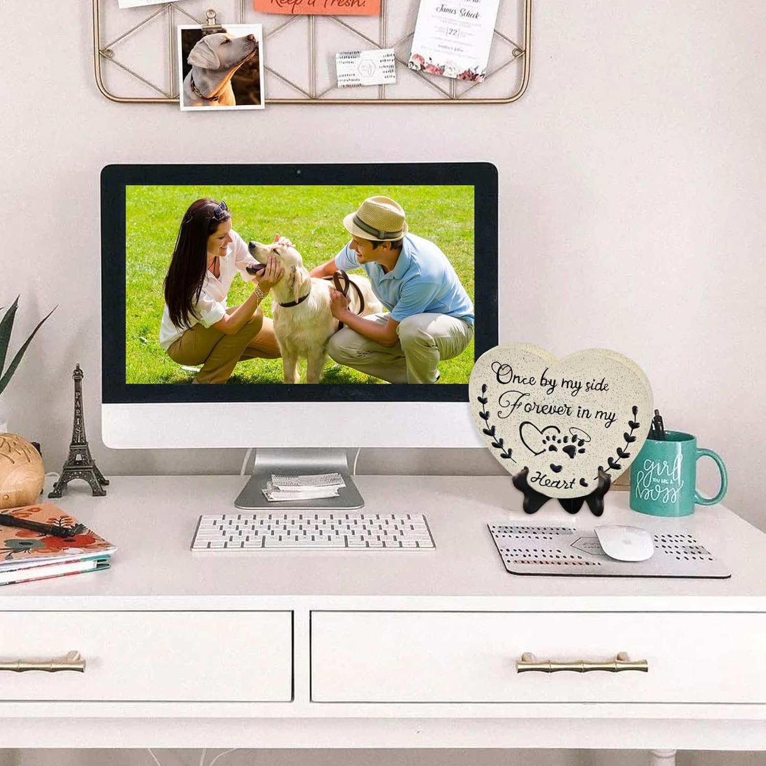 Pet Memorial Stones for Dogs, Garden Resin Dog Memorial Gifts for Loss of Dog, Heart-Shaped Loss of Dog Sympathy Gift, Once by My Side Forever in My Heart Dogs Memorial Stones - Image 5