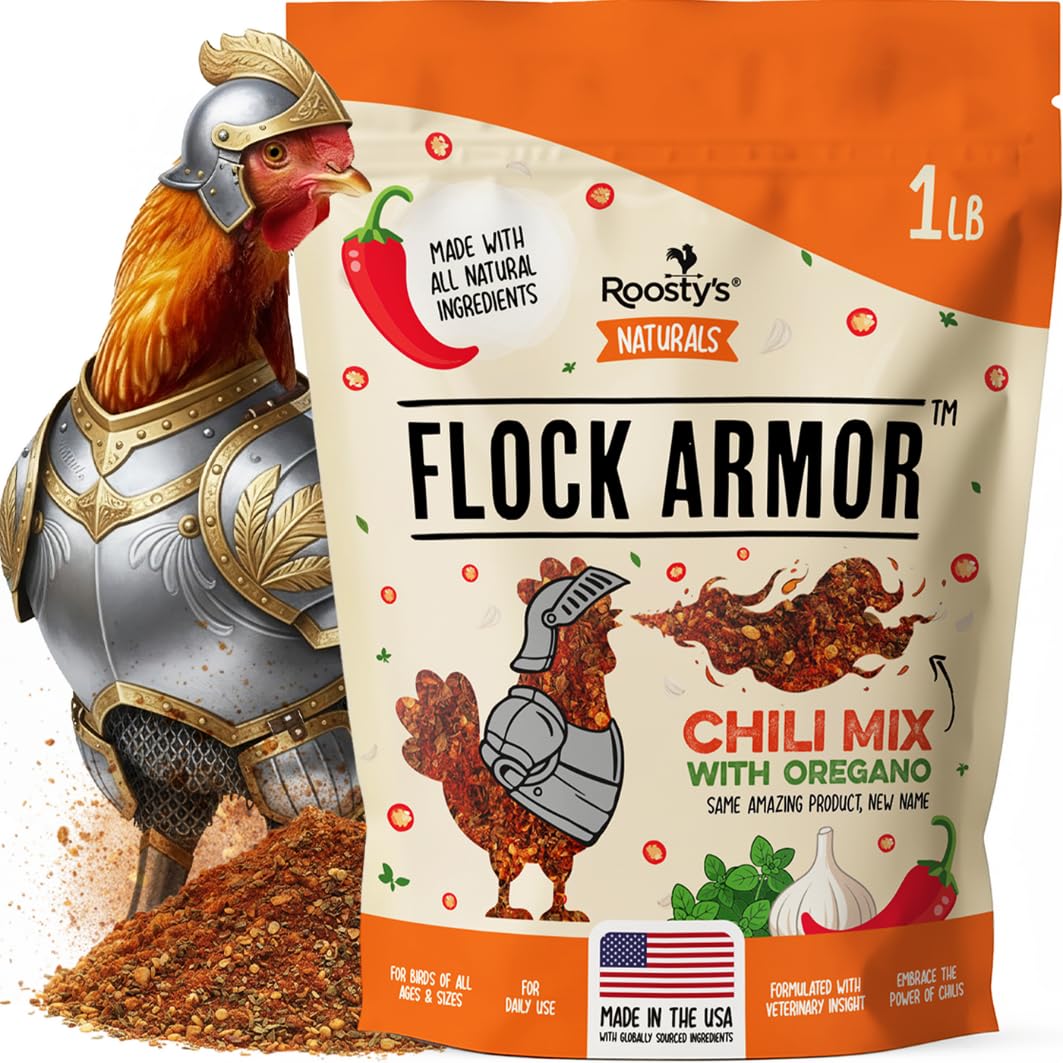 Roosty's Naturals Flock Armor - Chicken De-Wormer Powder - Chili Mix | XL 1LB Pouch | All-Natural Formula | US-Made Chicken Wormer - 16oz Bag