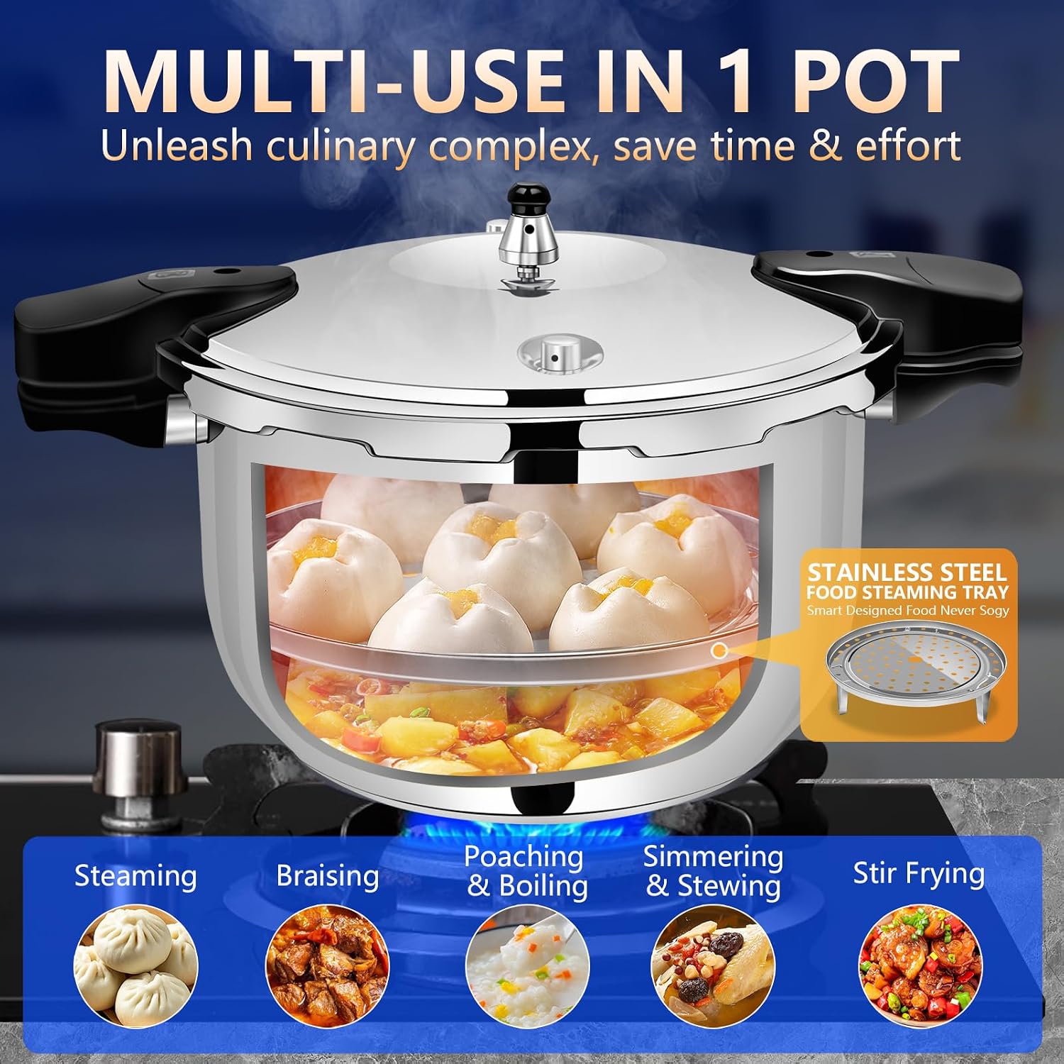 12Qt Pressure Cooker Stainless Steel Commercial Stove Top Pressure Cooker Pot Used for Pressure Foodie or Steaming Compatible with Gas & Induction Cooker