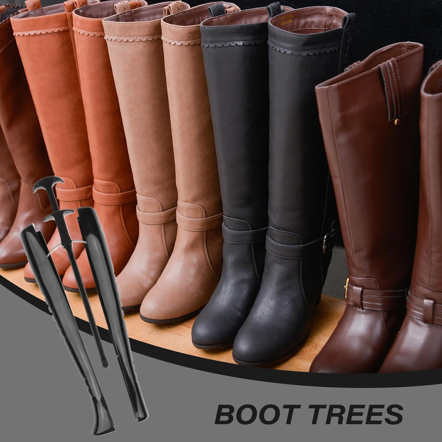 2 Pair Boot Shapers for Tall Boots 12 Inch Boot Tree Adjustable Shoe Shaper with Handle Anti-Wrinkle Washable Shoe Trees for Cowboy, Women