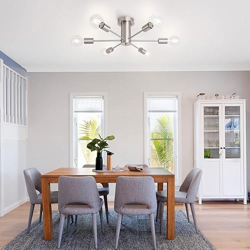 Miniatura 8 de KOSTOMO Luminarias de Cocina 6 Luces Luminaria de Techo Montaje en Nickel Moderno Semi Empotrado Iluminación Lámpara Sputnik para Dormitorio Comedor