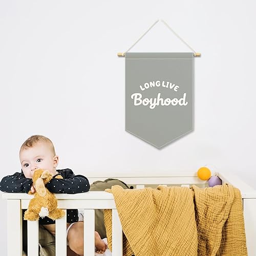 Miniatura 5 de Lienzo con texto en inglés "Long Live Boyhood", decoración de habitación de niños y niños, decoración de sala de juegos, banderines colgantes, arte