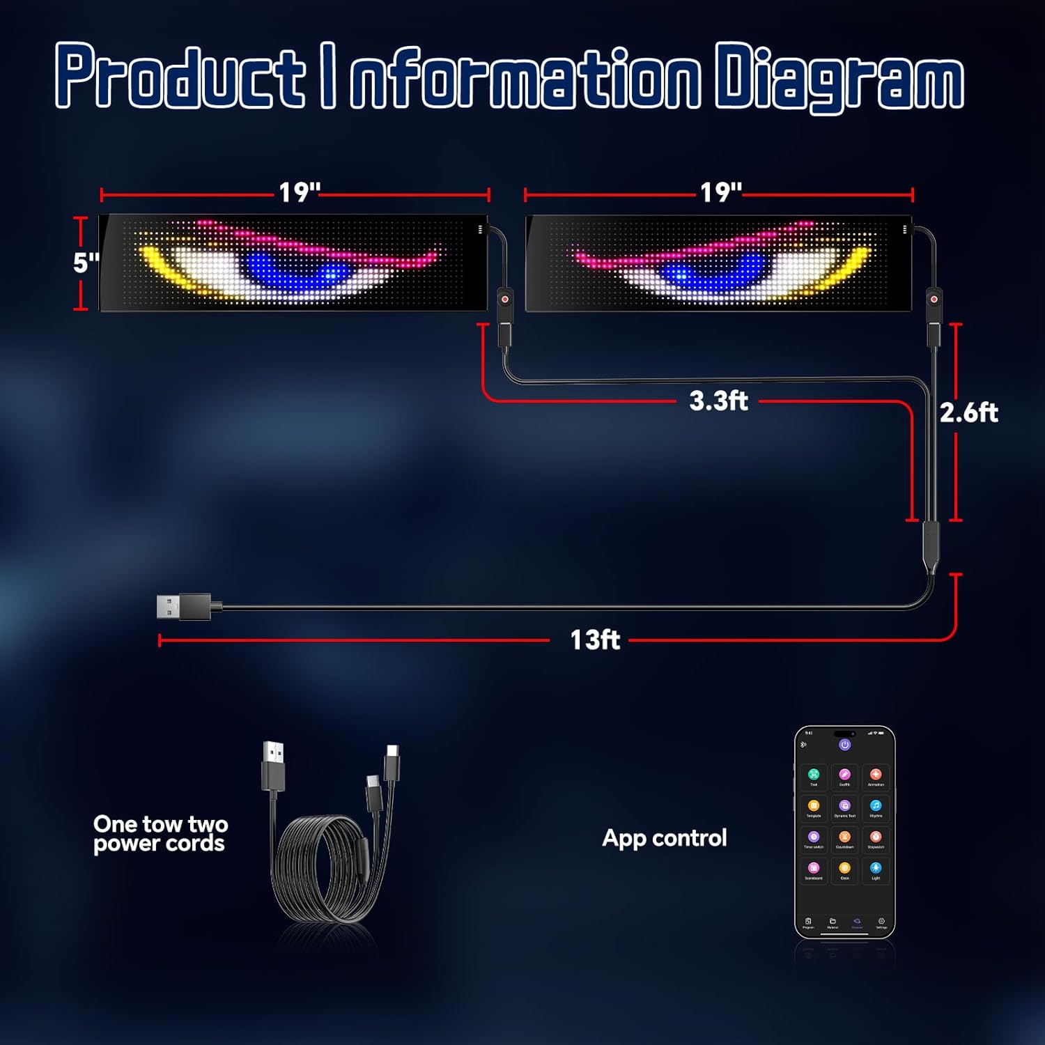 LED Eyes for Truck| Devil Eyes Light for Cars | Flexible Scrolling Programmable LED Signs | Can Edit Text/Graffiti/Animations