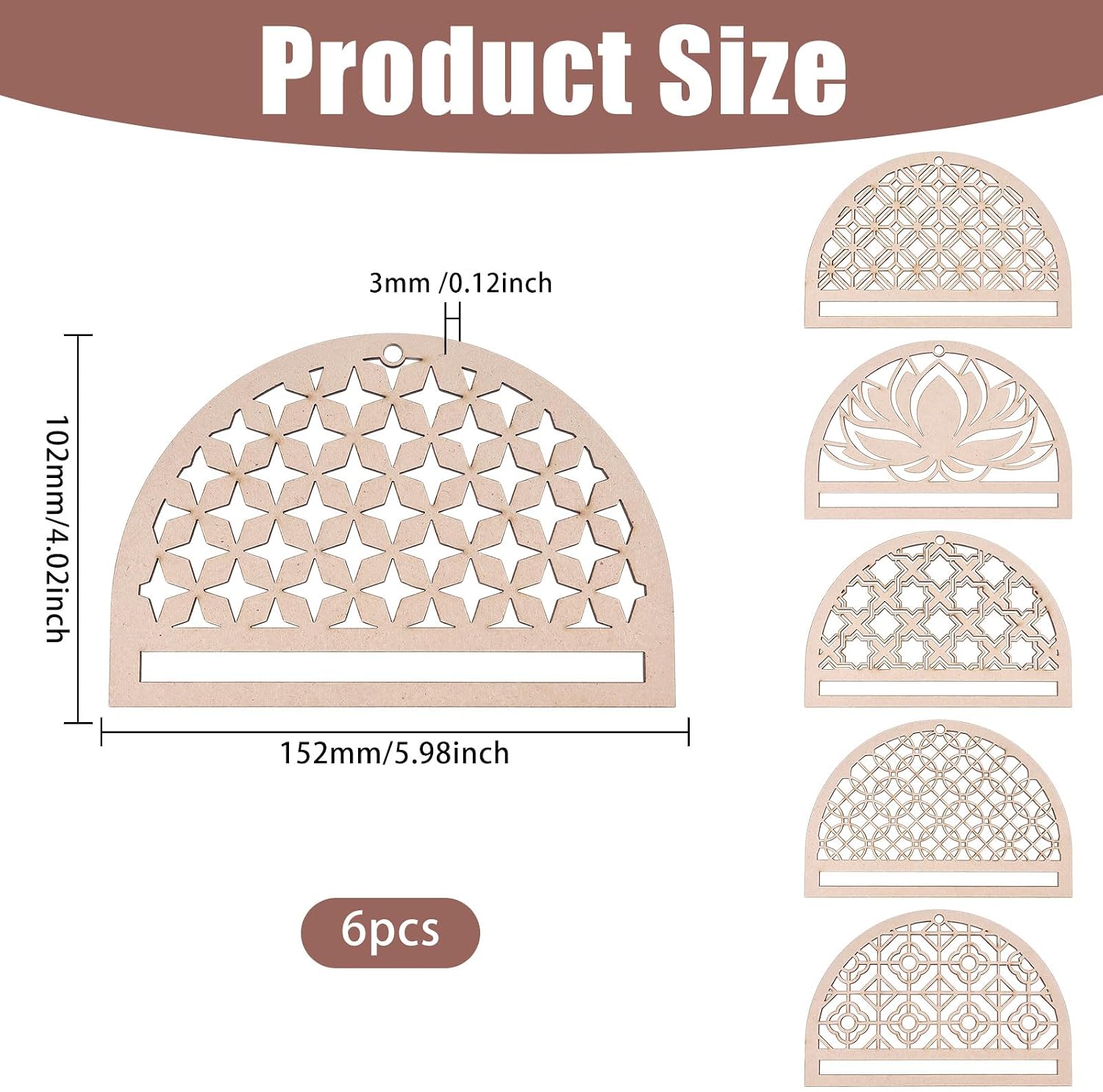 FREEBLOSS 6Pcs Mandala Macrame Frame Lotus Macrame Hanging Supplies Wood Dreamcatcher Frame Nature Wooden Hoop for Macrame Wall Hangings DIY Macrame Kit Craft Supplies Home Decor