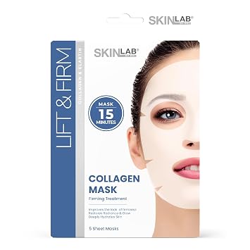 SKIN LAB Collagen Sheet Mask for Women Hydrating Skincare Firming, Moisturizing, Anti-Aging Facial Treatment Set Overnight Collagen Masks, 5 Count