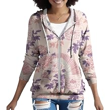 Womens Printed Zip Up Hoodie Lightweight Cotton Blend Sweatshirt Long Sleeve Jacket with Pockets for Everyday Wear