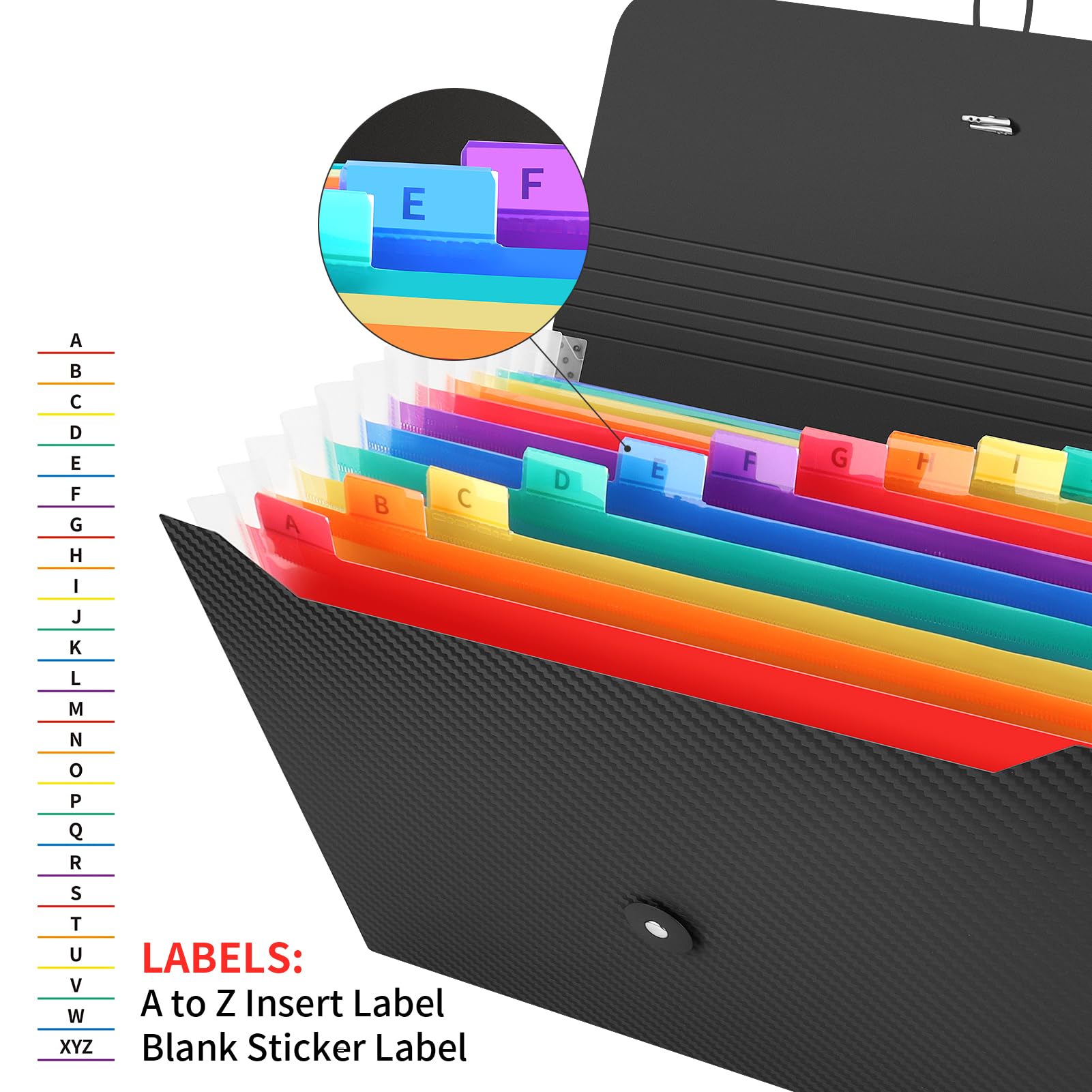 Uquelic Cartella Portadocumenti Espandibile A4 File Organzier in Plastica con 13 Scomparti, Cartelline Portadocumenti con Coperchio (Twill nero)