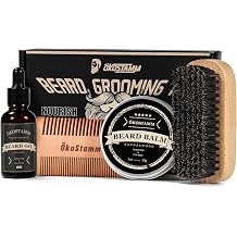 4 in 1 Beard Brush and Comb Set with Beard Oil and Balm