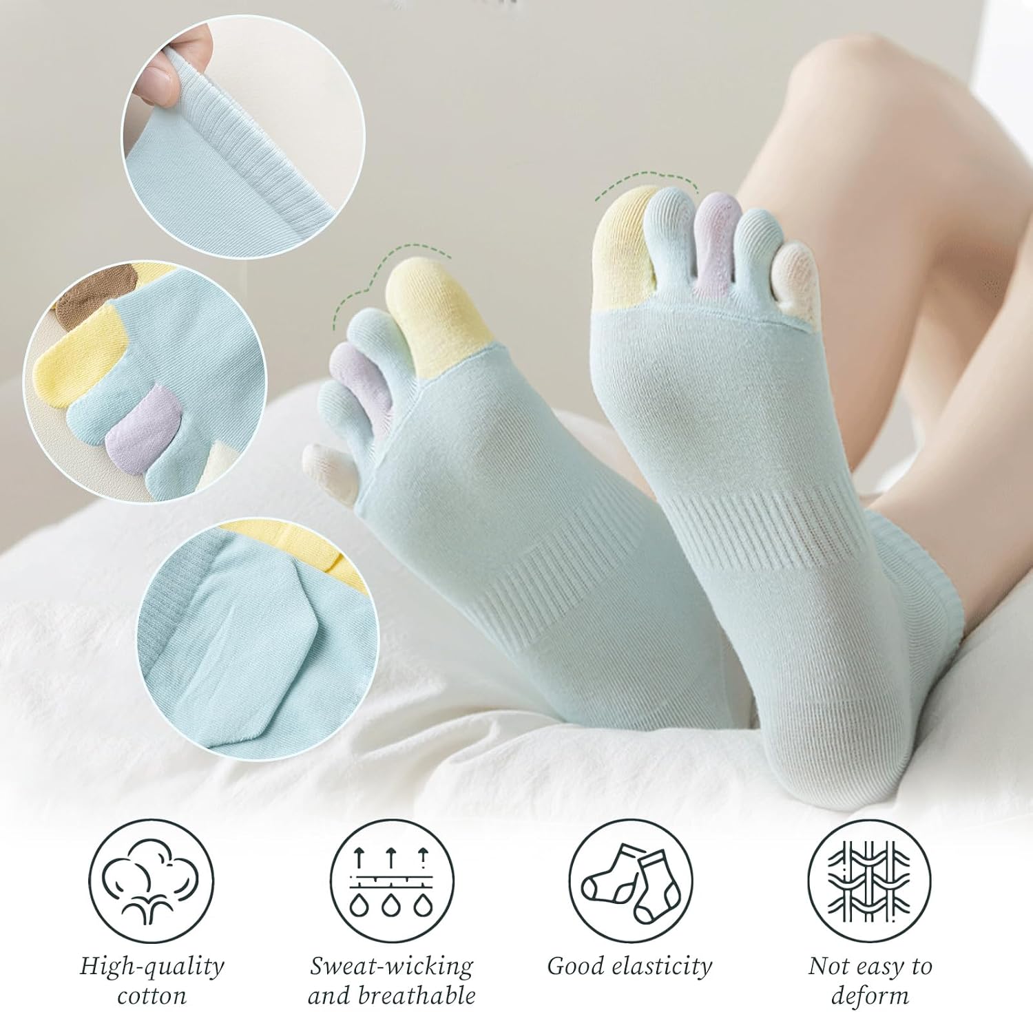 Cotton Toe Socks Women, Casual Five Finger Socks, Comfortable Crew Socks, Breathable Athletic Socks