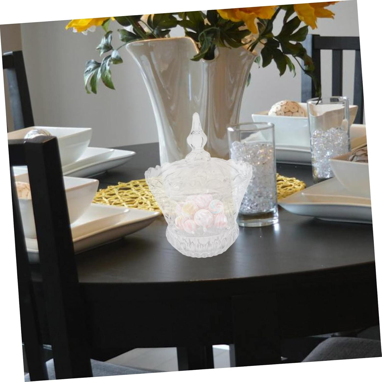 Elegant Decorative Candy Bowl with Lid Versatile Glass Candy Jar for Home Kitchen Office for Storing Chocolates Nuts Snacks Clear Design for Weddings and Special Occasions