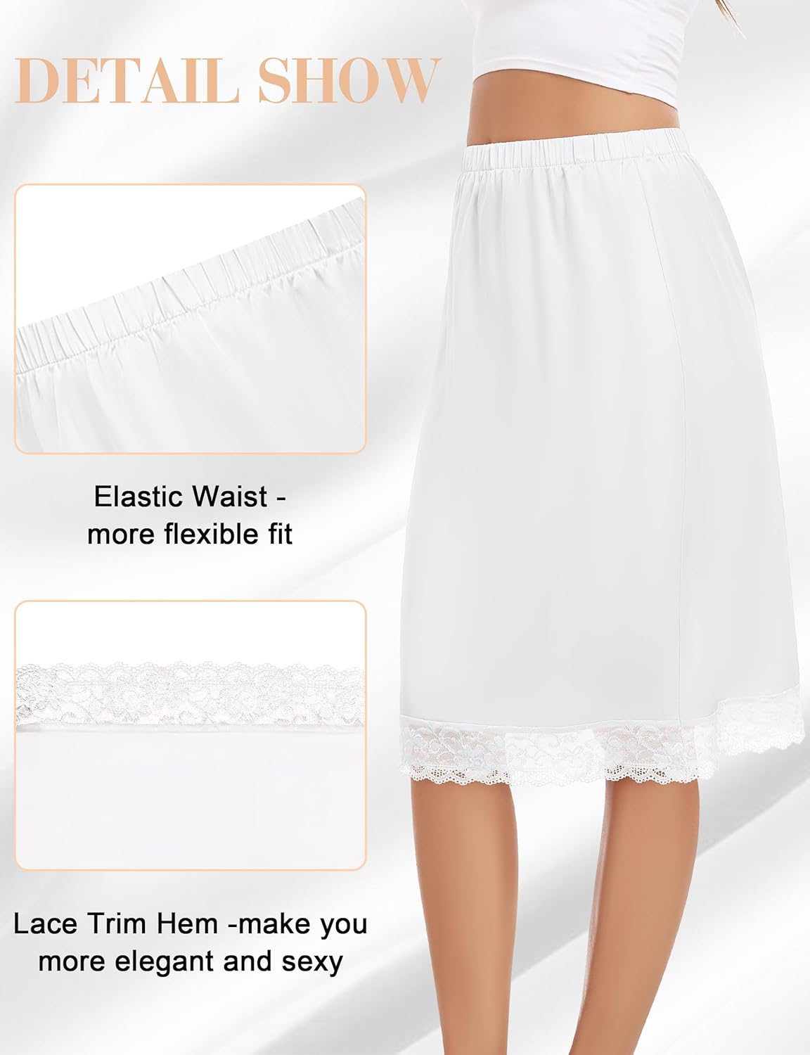 Lovasy Satin Half Slip for Women Under Dress Lace Long Underskirt Anti-Static Skirt Slips for Underdress S-3XL - Image 3