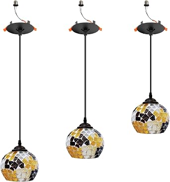 Can Lights Retrofit Recessed Light Instant ON Pendants Compatible E26 Adapter T24 Connector for 4-5inches Holes Mosaic Multi Stained Globe Art Glass Adjustable Height Dimmable for Kitchen