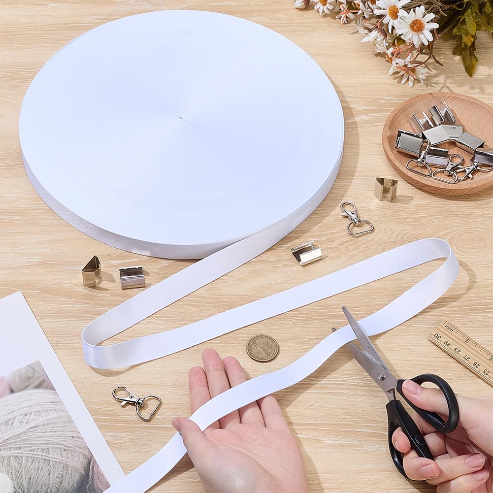 NBEADS Lot de sangles blanches à transfert thermique, 100 m, en polyester vierge, avec 60 mousquetons, anneaux en D, 60 pinces à sertir pour bricolage, porte-clés personnalisés