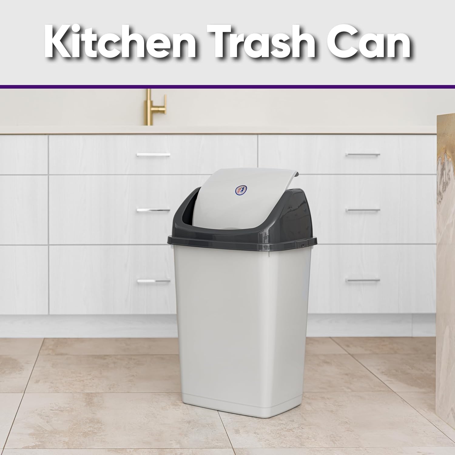 Superio Kitchen Trash Can 13 Gallon with Swing Lid, Plastic Tall Garbage Can Outdoor and Indoor, Large 52 Qt Recycle Bin and Waste Basket for Home, Office, Garage, Patio, Restaurant (SmokeWhite/Grey, 2 Pack)