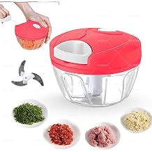 Manual Food Chopper with Hand Pull Rope Design, Stainless Steel Blade RED