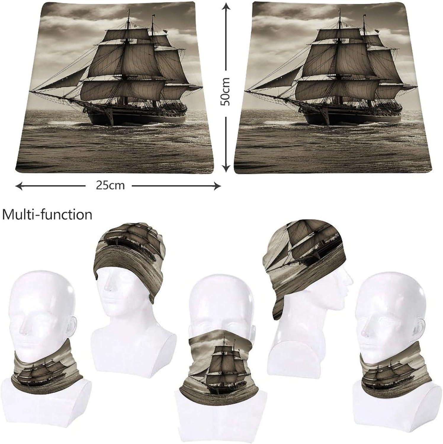 Upf 50+ Fishing Neck Gaiter Breathable Balaclava Half Face Mask Quick Dry Neckscarf Ski Mask Windproof Nautical Sailing Pirate Theme Face Covering for Sun Protection Outdoor