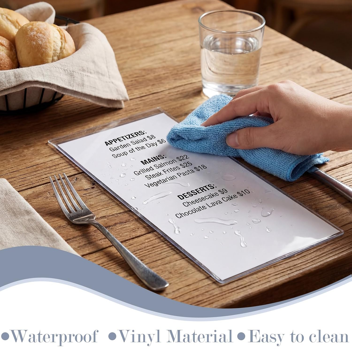 50 Pcs Restaurant Menu Covers Bulk - 4.25" x 11" Clear Single Pocket 2 View Transparent Menu Sleeves Vinyl Rf Heat-Sealed Seams, Insert for Restaurants, Bars, Cafes