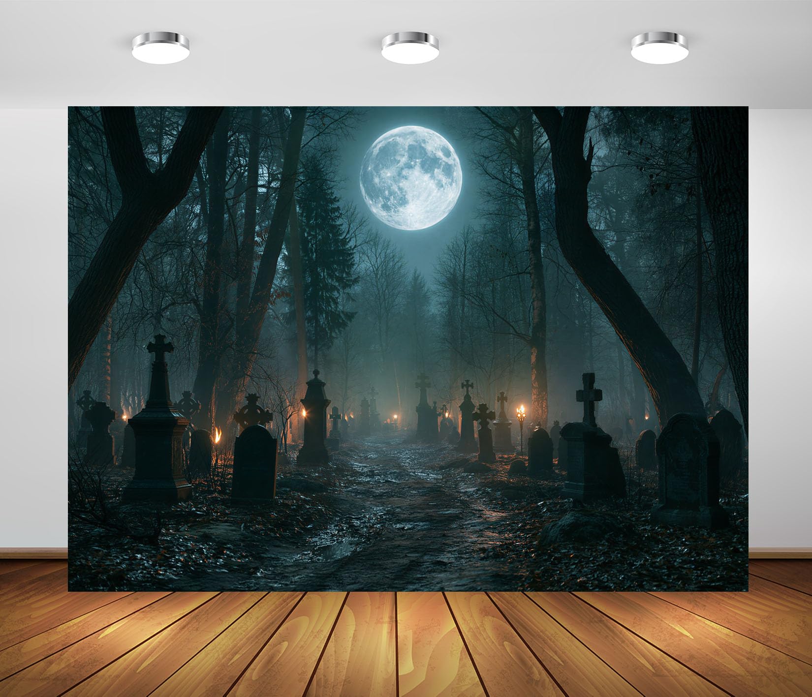15x10FT (4.6x3m) Sentiero Cimitero Al Plenilunio Sfondo Fotografico