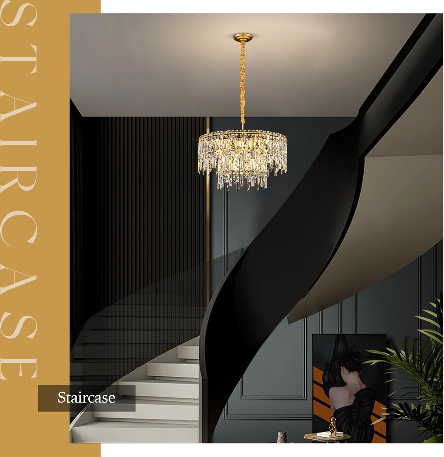 Modern Gold Crystal Lighting for Room,10 Lights Elegant Round Lamp,24'' Modern Crystal Chandeliers for Dining Room Living Room Kitchen Foyer Hallway Staircase