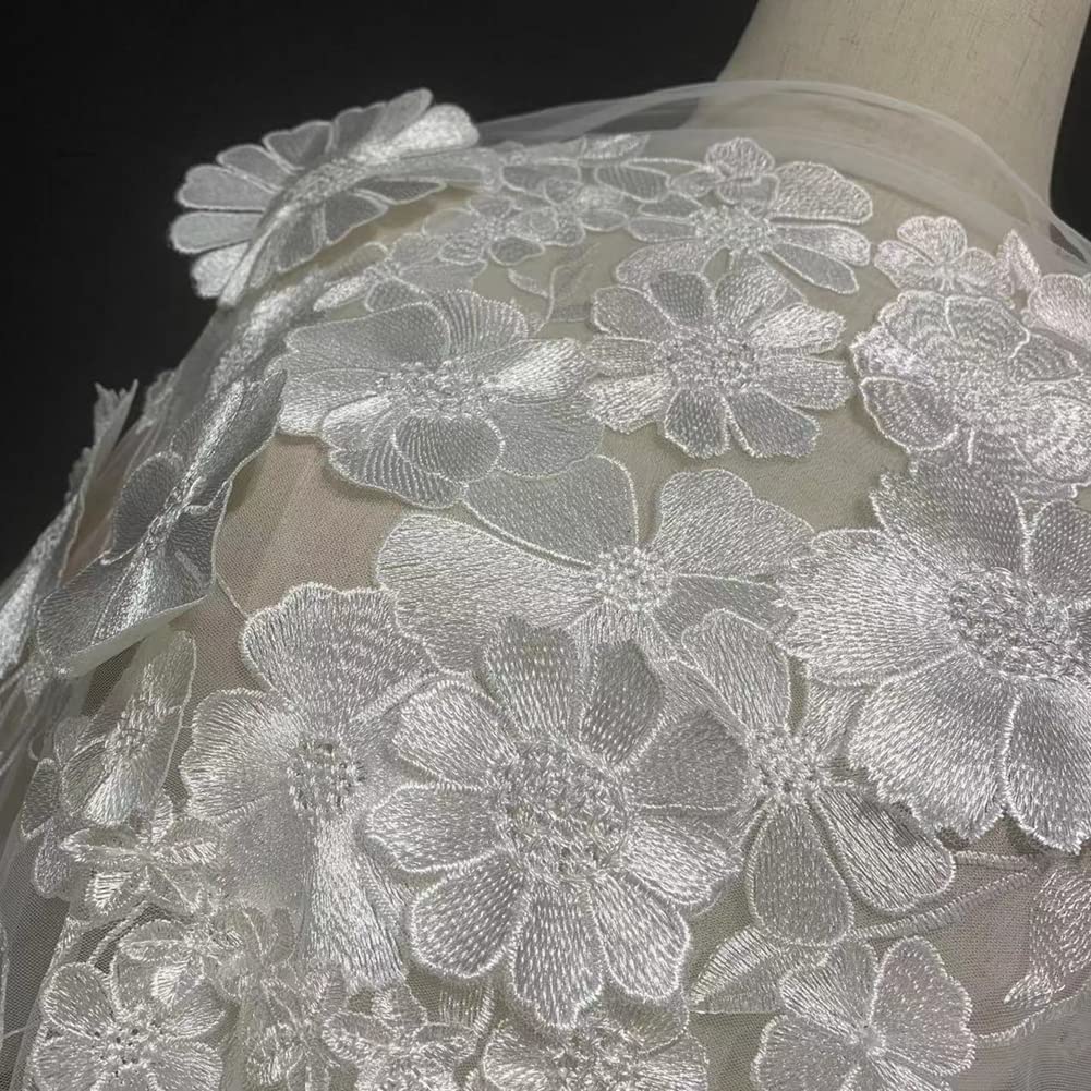 1 yarda 3D flores bordadas de encaje 125 cm de ancho de tul tela de encaje de tela bordado de malla para coser vestido nupcial vestido de novia boda fiesta decoración del hogar negro
