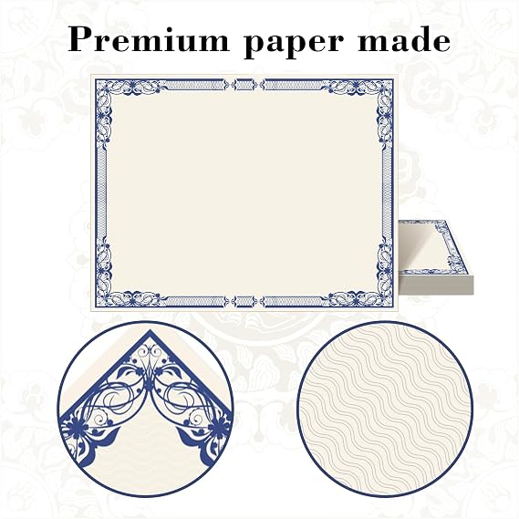 Certificate Paper, 50 Sheets Blank Certificate Paper with Blue Border for Graduation Diploma, Achievement Awards, Recognition Documents etc, Laser and Inkjet Printer Friendly, 8.5x11 inches