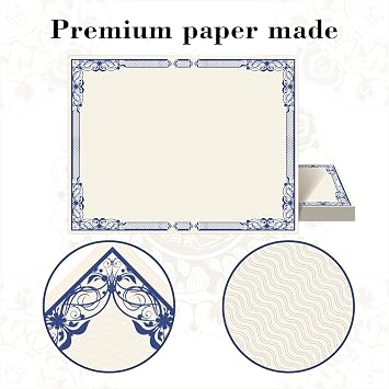 Certificate Paper, 50 Sheets Blank Certificate Paper with Blue Border for Graduation Diploma, Achievement Awards, Recognition Documents etc, Laser and Inkjet Printer Friendly, 8.5x11 inches