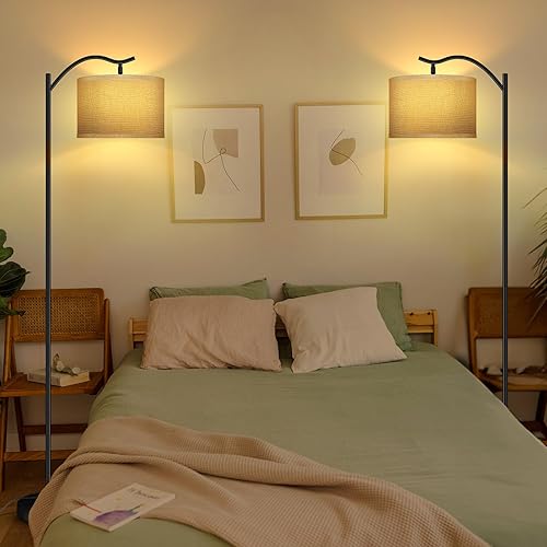 Miniatura 6 de BoostArea Lámpara de pie para sala de estar, lámpara arqueada LED de 9 W, altura moderna con pantalla de lino de tela, 3 niveles de brillo, enchufe