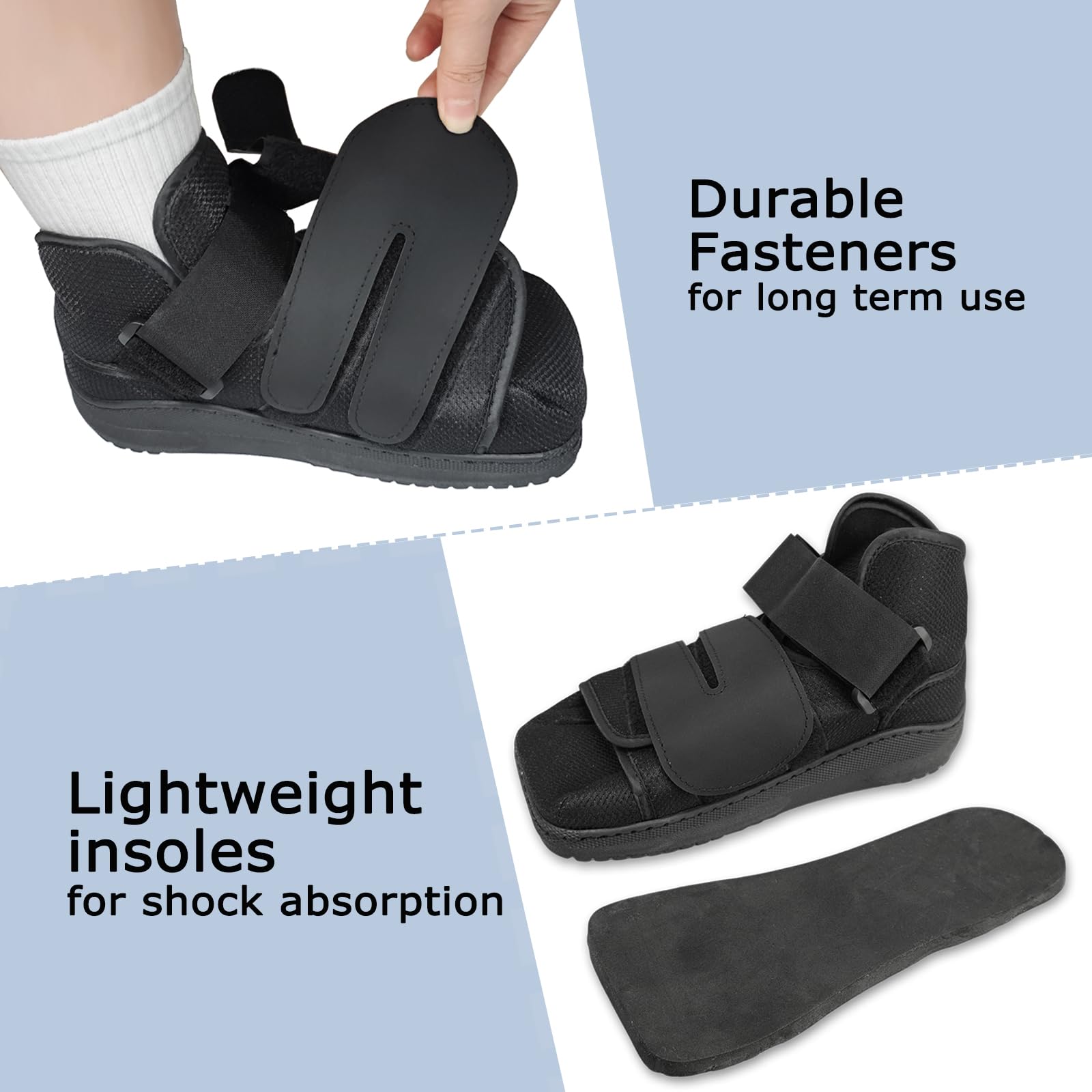 Zapato para caminar postoperatorio de punta cerrada, bota ortopédica ligera con suela dura para dedos rotos, fracturas de estrés metatarsiano, cirugía de juanetes y soporte de pie roto para