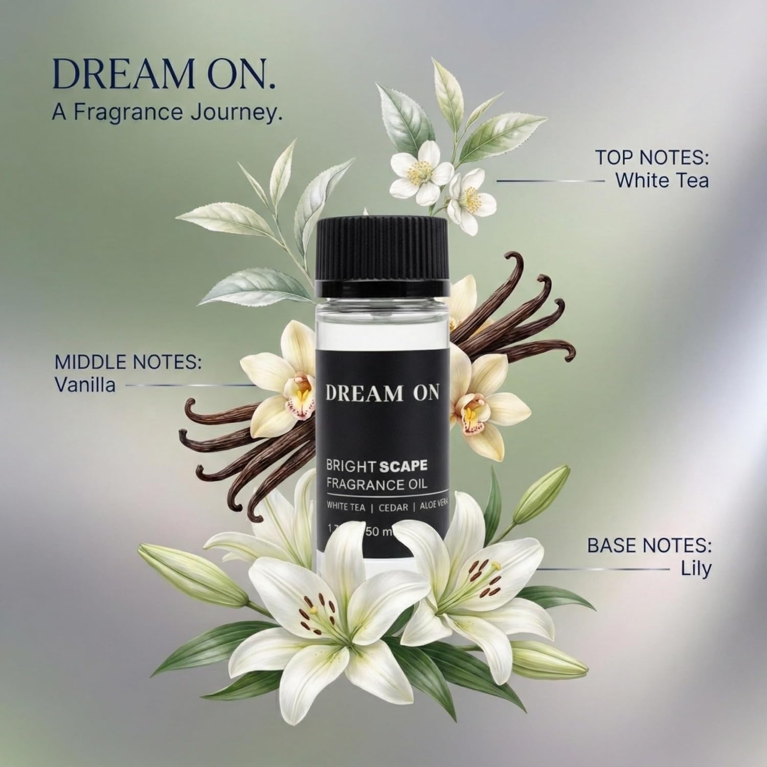 Dream On Diffuser Oil Refill for Ultrasonic & Waterless Diffuser - Westin Hotel Inspired Scent - White Tea, Aloe Vera & Vanilla - for Home Fragrance, Crafting & DIY - 1.7 fl oz