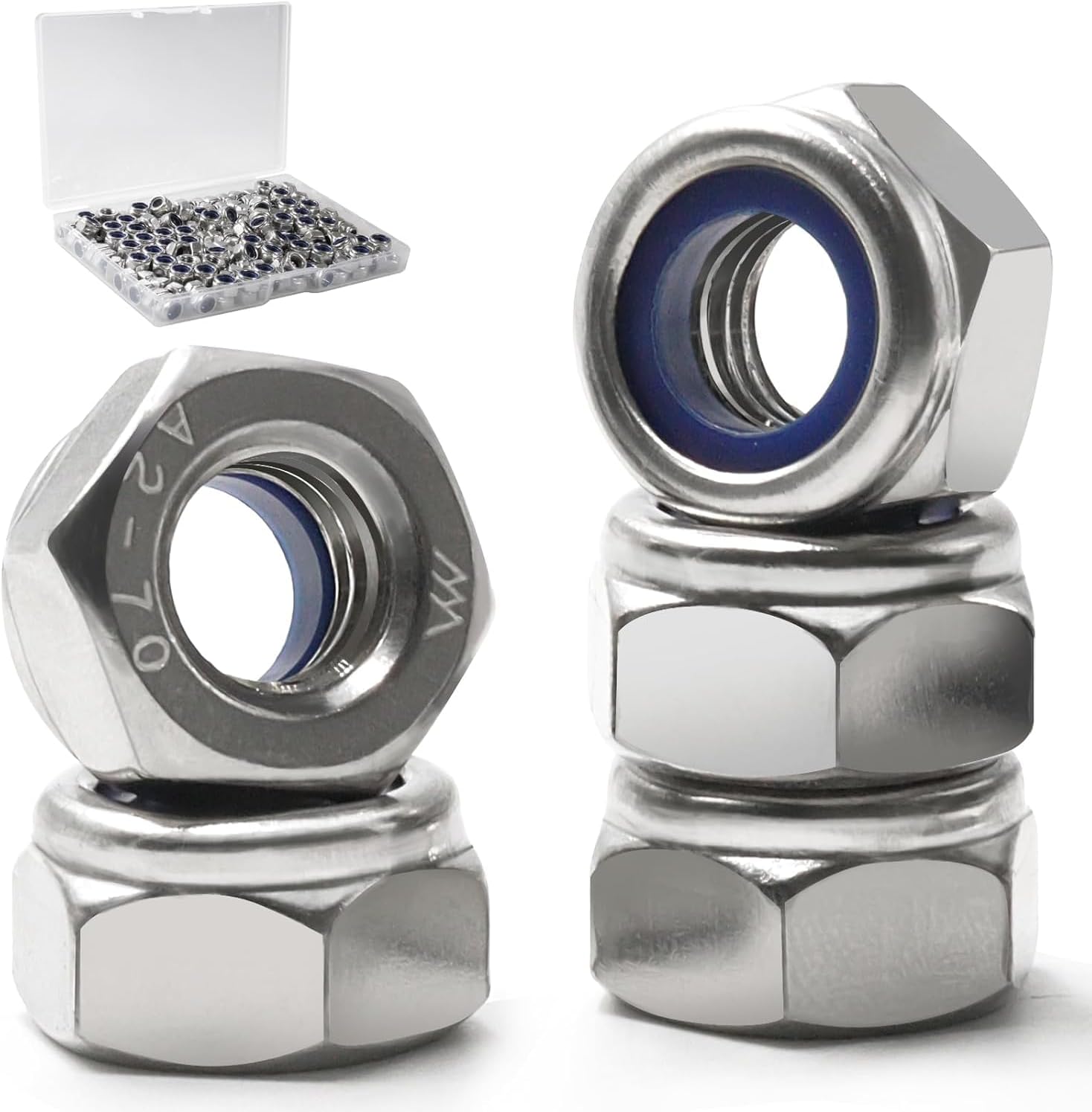 190 Pack M5-0.8mm Nylon Insert Hex Lock Nuts, 304 Stainless Steel A2-70 Locknuts,Standard Metric Thread Nylock Nuts