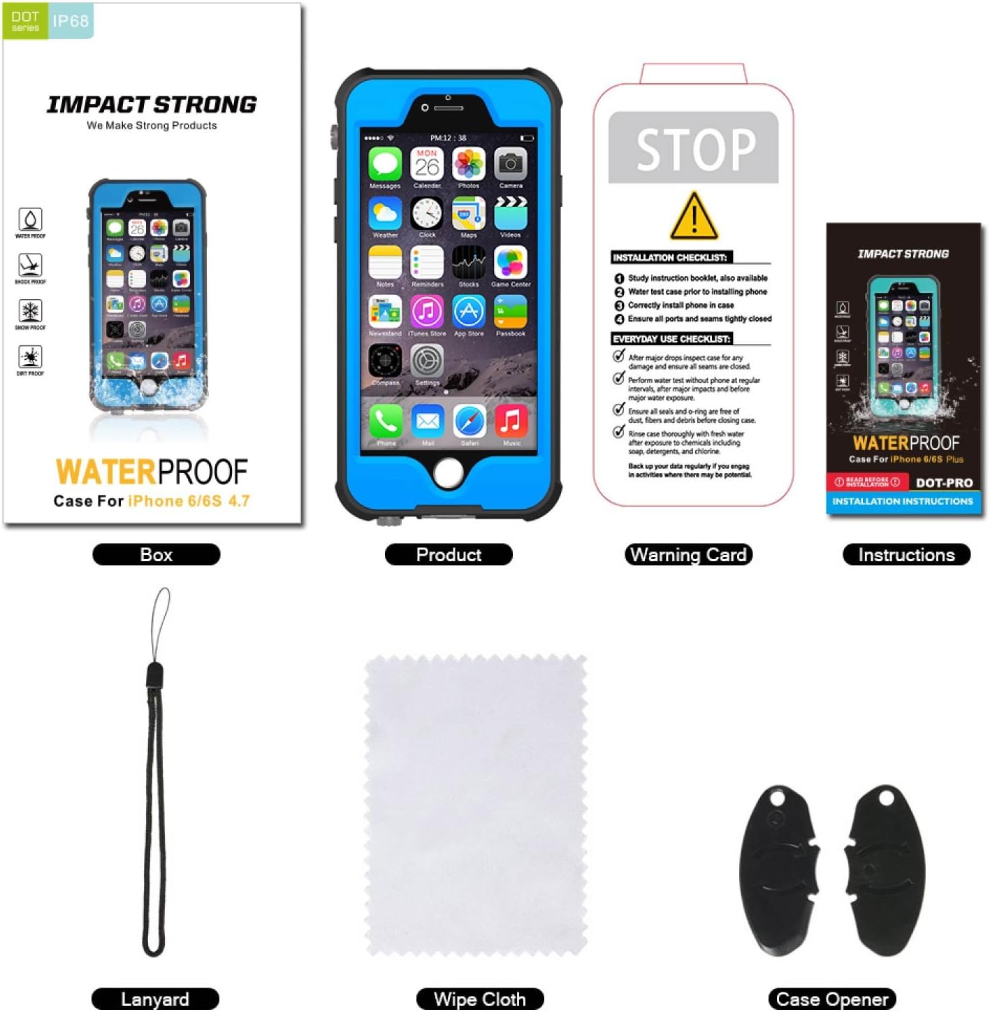 ImpactStrong iPhone 6 Waterproof Case [Fingerprint ID Compatible] Slim Full Body Protection Cover for Apple iPhone 6 / 6s (4.7") - Sky Blue