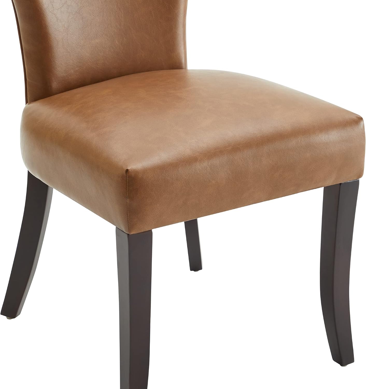 Watson & Whitely Upholstered Kitchen & Dining Room Chairs with Low Back, Faux Leather Dining Chairs with Solid Wood Legs, Set of 2, Saddle Brown