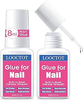 Super Strong Nail Glue for Nail Tips,Acrylic Nails and Press on Nails,Built in Brush on Nail Glue for Press on Nails,Long Lasting Nail Cement(8ml*2)
