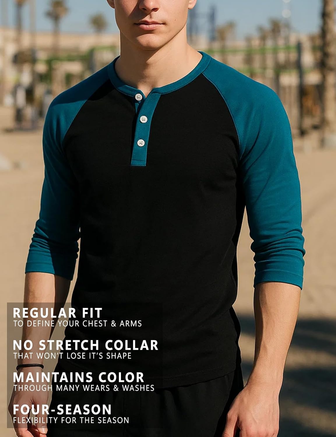 H2H Mens Casual Slim Fit T-Shirts Henley Shirts Raglan Long & 3/4 Sleeve Jersey Baseball T Shirts - Image 5