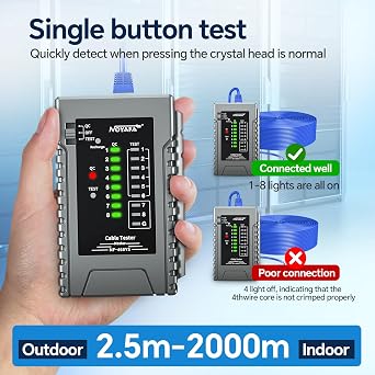 NOYAFA NF-468YS Network Cable Tester, Ethernet Cable Tester for RJ11, RJ12, RJ45, CAT5,CAT6, CAT7, Continuity Tester,PoE Testing, UTP/STP Cable Checker, 60VAnti-Burn LAN Network Tool