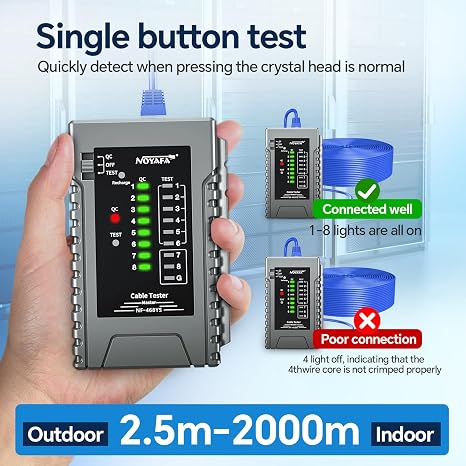 NOYAFA NF-468YS Network Cable Tester, Ethernet Cable Tester for RJ11, RJ12, RJ45, CAT5,CAT6, CAT7, Continuity Tester,PoE Testing, UTP/STP Cable Checker, 60VAnti-Burn LAN Network Tool