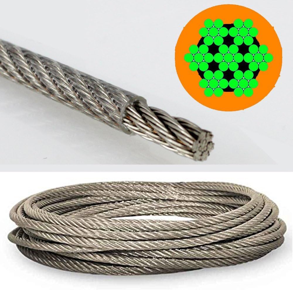 LONGYEE( TM ) 5mm Dia PVC Coated Flexible Stainless Steel Wire Rope 100M