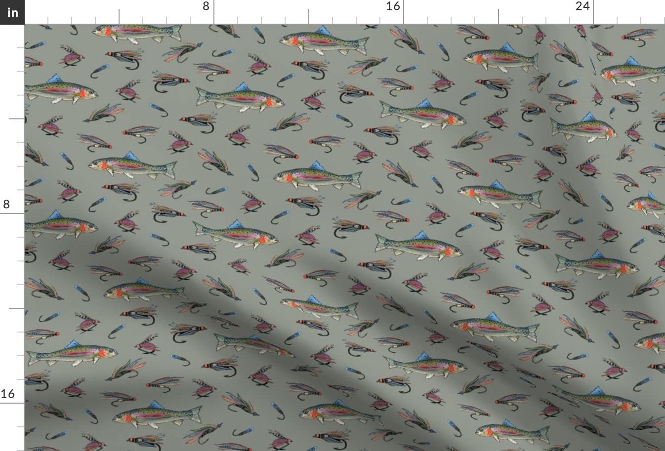 Spoonflower Fabric - Fly Fishing Sage Green Rainbow Trout Fish Sports Alpine River Printed on Minky Fabric Fat Quarter - Sewing Baby Blankets Quilt Backing Plush