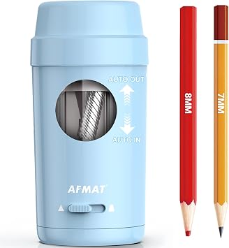 AFMAT Electric Pencil Sharpener, Auto in & Out, Fully Automatic Pencil Sharpener for Colored Pencils, Rechargeable Hands-Free Sharpeners for 7-8mm Pencils, Good for Classroom/Home PSX8Light Blue