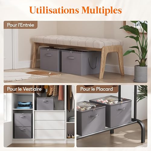 Lifewit Organizer Scarpe Armadio Pieghevole, Scatole per Scarpe Salvaspazio con Coperchio per 12-16 Paia, Shoes Organizer con Supporto Inferiore e Manici Rinforzati, Grigio, Set di 3 per 36-48 Paia - 9