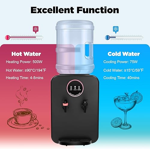 Miniatura 5 de Dispensador de agua fría y caliente para encimera, refrigeración y calefacción eficiente, dispensador de agua de encimera de carga superior para uso