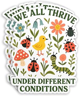 (3Pcs) We All Thrive Under Different Conditions Sticker, Special Education Autism Teacher Waterproof Die-Cut Vinyl Sticker for Laptop Water Bottle Hard Hat Decal Stuff Gift for Her Him 2 Inches
