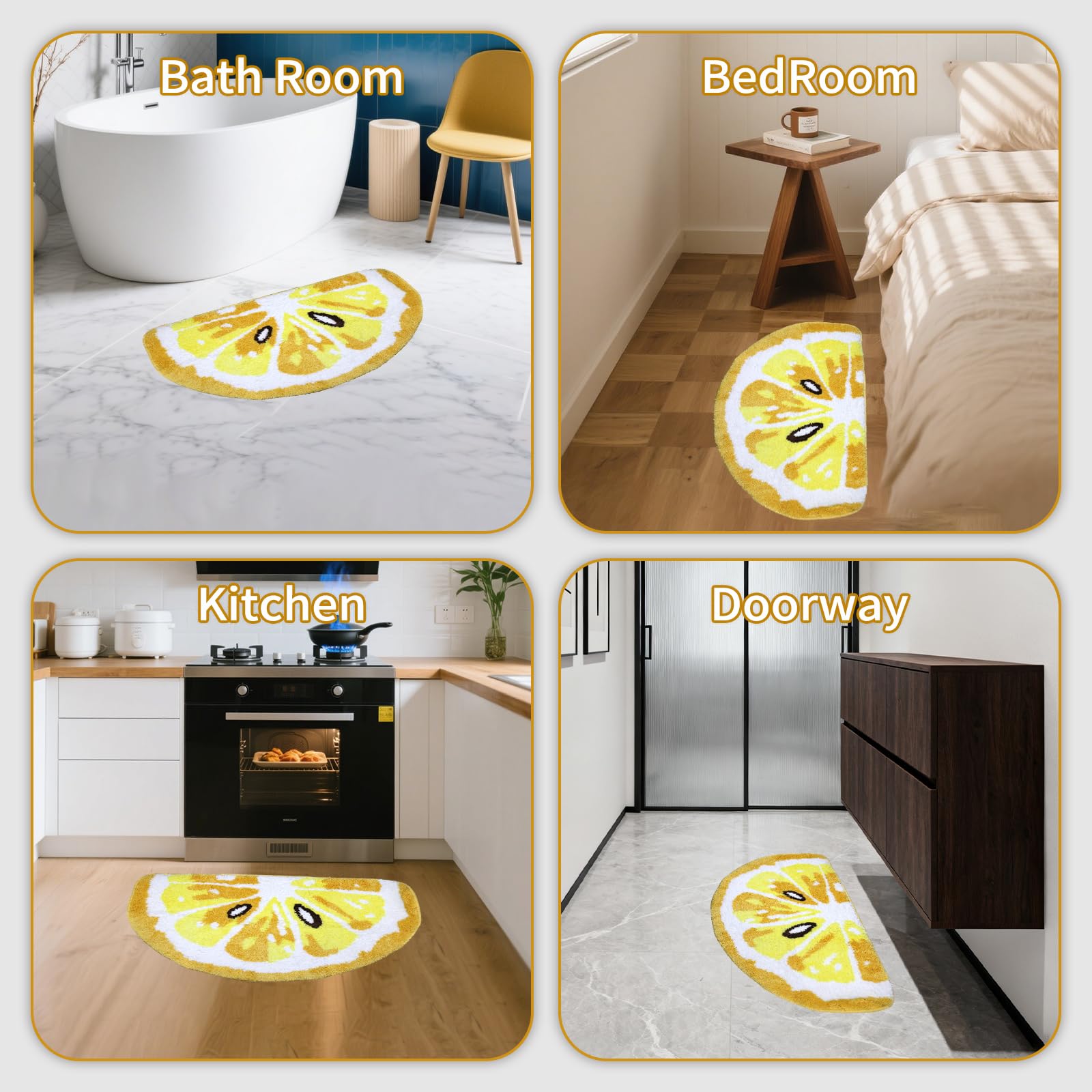 Zitronen Motiv Badematte Anti-Rutsch, Weicher Badezimmer Teppich aus Samt, Saugstark & Waschbar Gelb 45 x 80 cm