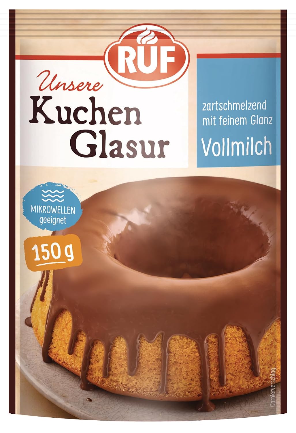 RUF Cake Icing Milk Chocolate Grease Glaze in 150 g Bag Microwavable for Glazing Cakes Tarts Pastries & Muffins 1 x 150 g