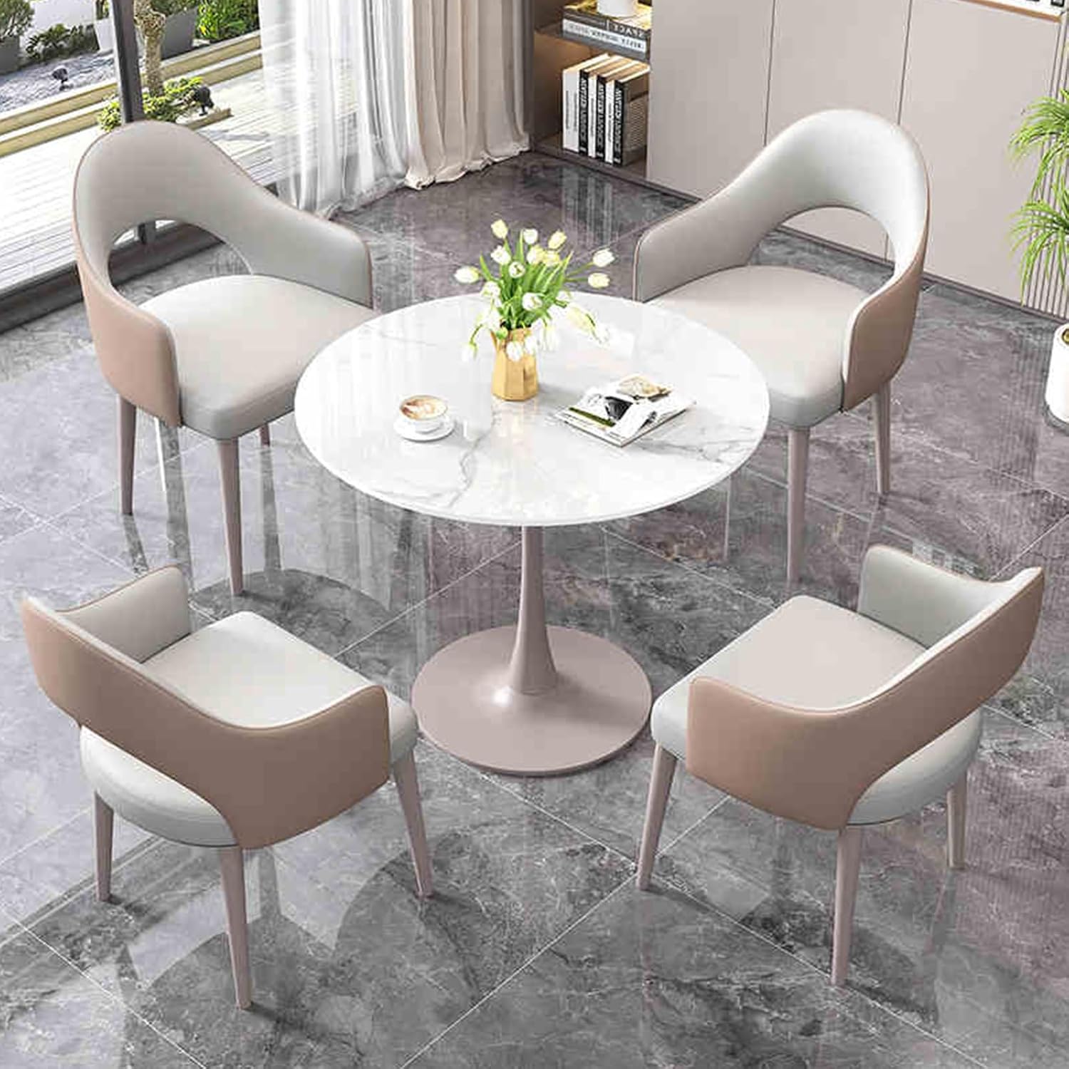 Reception Table and Chair Combination, Small Conference Room Negotiation Table Sets, Office Club Table, Suitable for Lounge, Orange