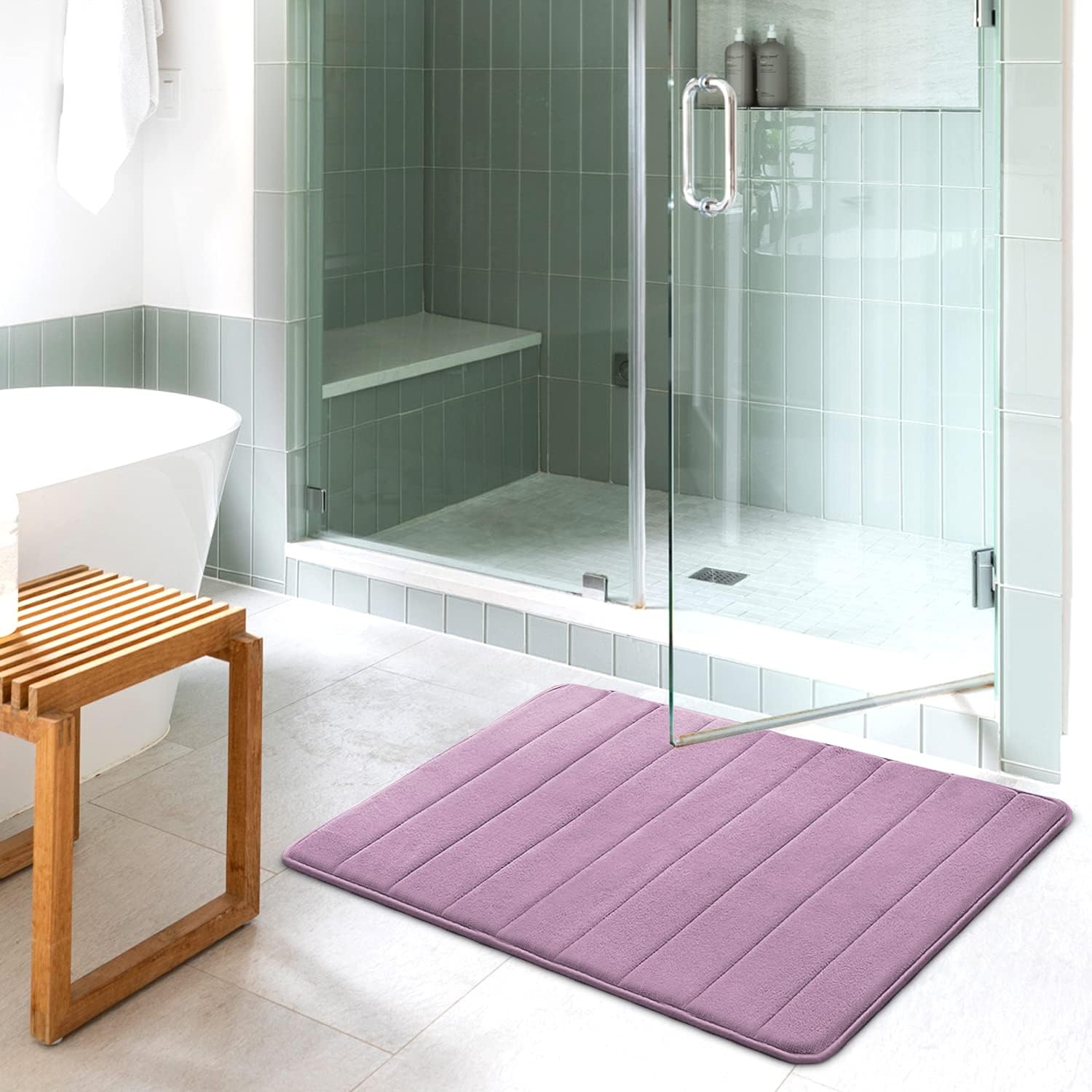 Flamingo P Memory Foam Bath Mat Rug, Soft Non Slip Absorbent Bathroom Shower Rugs, 24x36 Inches, Lilac