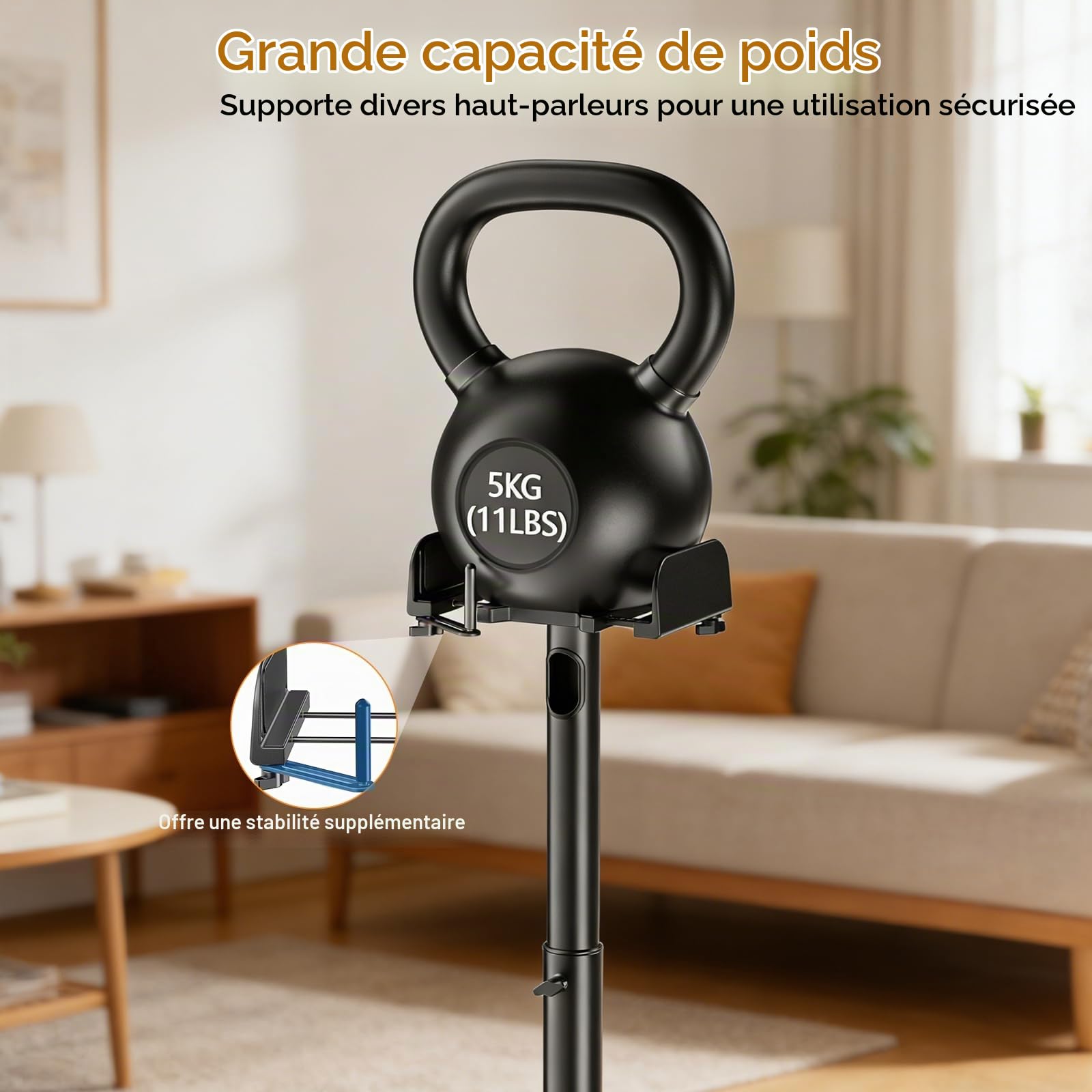 Support Enceinte Surround Lot de 2, Pied Enceintes Universel Hauteur Réglable 86-109 cm, Compatible avec Bose/JBL/Sony, Gestion des Câbles, Noir
